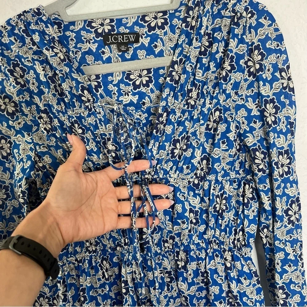 J. Crew Dress Women’s XS Blue Floral Mini Lace Neck Long Sleeve HH